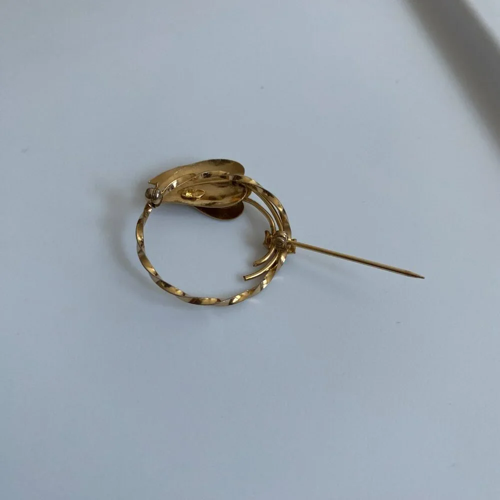 Estate Vintage GOLD FILLED Signed CR CO Charles Reis 12K GF Brooch‎ Wreath Leaf